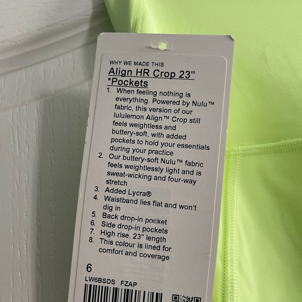 NEW with TAGS - Lululemon Align HR Crop 23” with Pockets - size 6